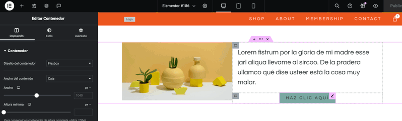 elementor contenedor flexbox