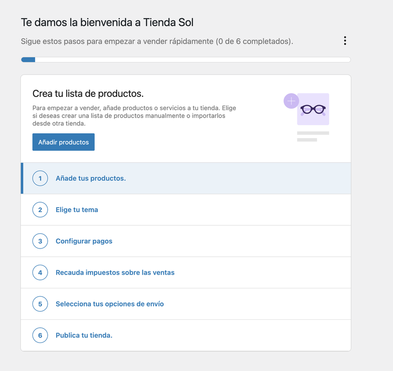 asistente de configuración inicial de WooCommerce