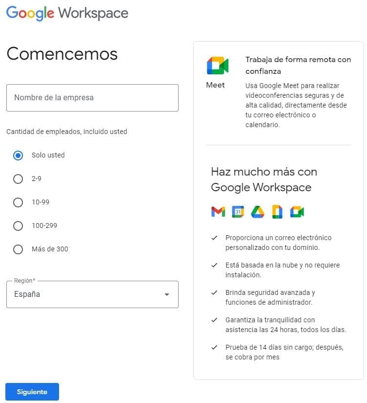 Cómo registrarse en Google Workspace