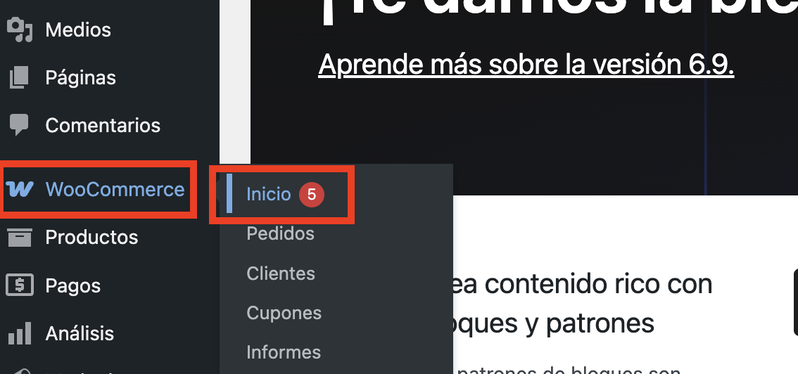 ruta para acceder al asistente de configuración de WooCommerce
