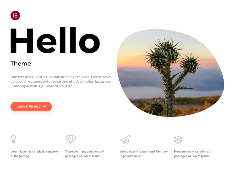 Hello Elementor como lienzo base para Elementor Demo del tema Hello Elementor con diseño minimalista y bloques vacíos