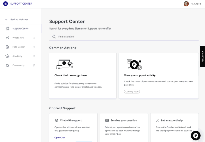 Soporte y recursos de Elementor