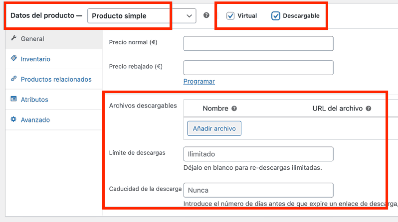 Venta de archivos digitales mediante WooCommerce Producto descargable configurado en WooCommerce