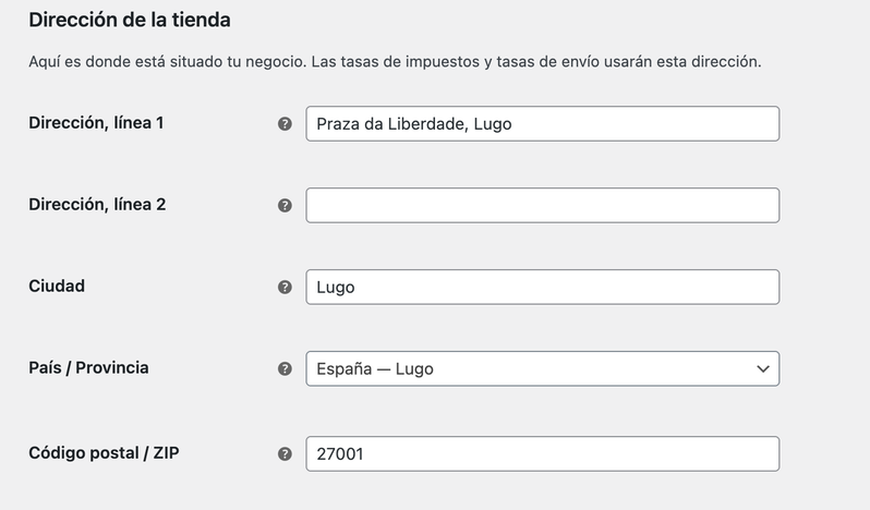 configuración de la dirección de la tienda en WooCommerce