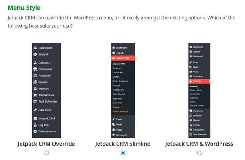 Menú Jetpack CRM