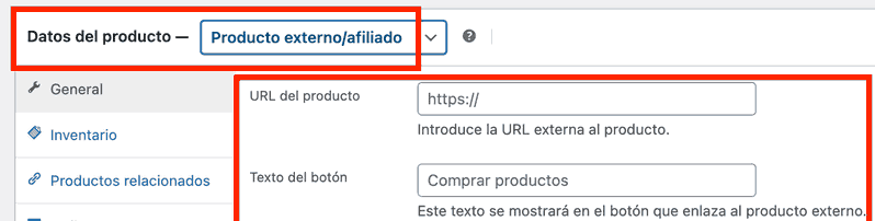 Configuración de productos externos con enlace de compra Producto externo o afiliado en WooCommerce