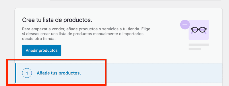 Inicio del proceso para añadir productos a una tienda WooCommerce Crear productos en WooCommerce desde el asistente inicial