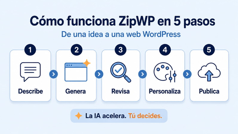 Plataforma ZipWP para generar sitios web con WordPress usando inteligencia artificial