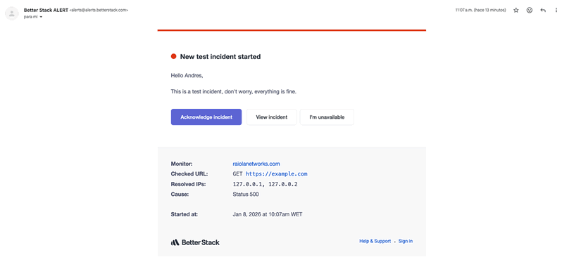 Notificación de error 500 en una web monitorizada