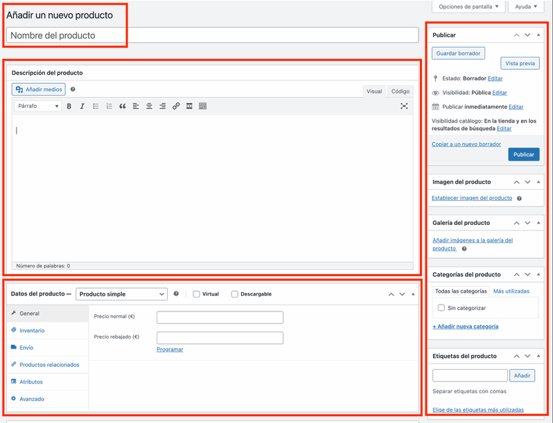 Configuración básica del contenido de un producto en WooCommerce Edición del nombre y descripción de un producto en WooCommerce
