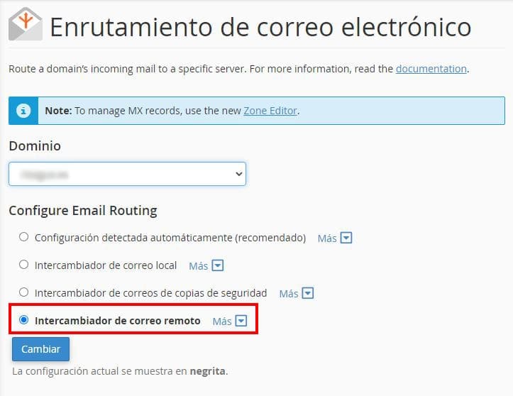 Configuración del enrutamiento de correo electrónico en cPanel para Google Workspace