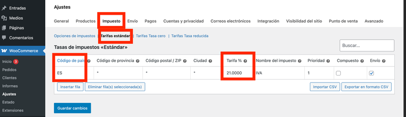 configuración del IVA en WooCommerce