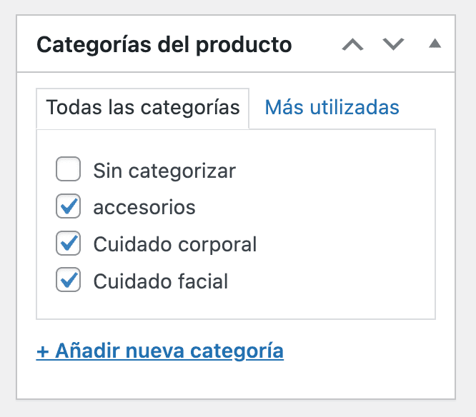 Clasificación de productos mediante categorías Selección de categorías del producto en WooCommerce