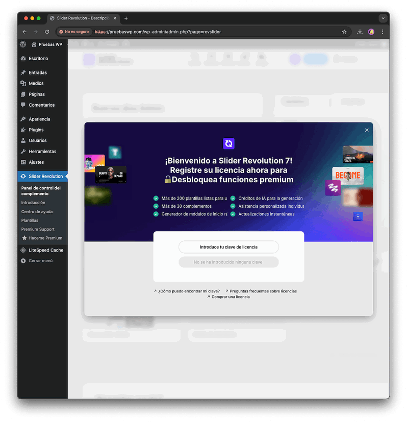 Cómo activar la licencia de Slider Revolution en WordPress Activación de la licencia de Slider Revolution en el administrador de WordPress