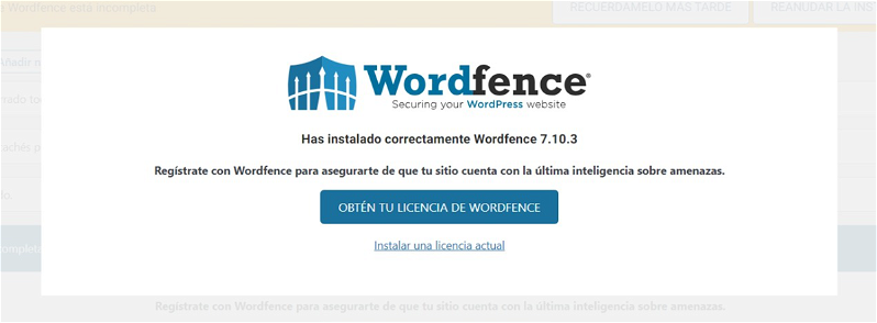 Wordfence te pide la licencia