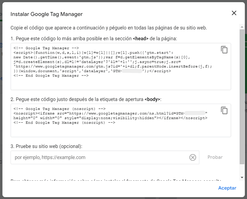 Códigos de seguimiento de Google Tag Manager