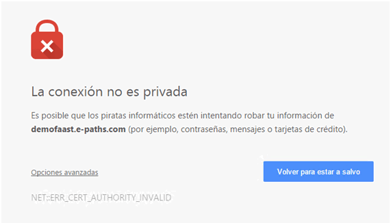 Error NET::ERR_CERT_AUTHORITY_INVALID en el navegador