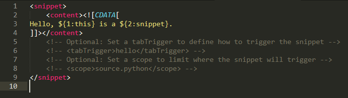 Cómo crear un nuevo snippet en Sublime Text.