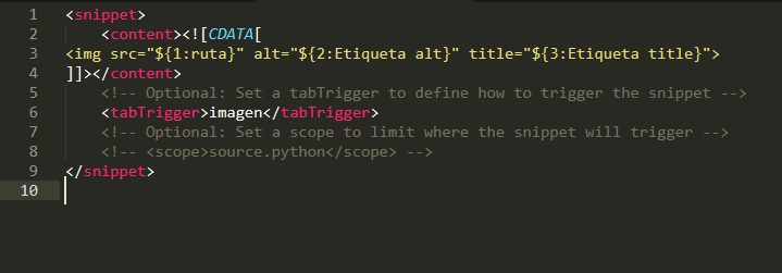 Snippet de imagen en HTML.