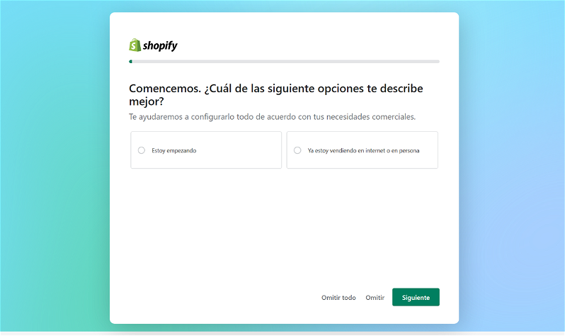 Asistente de configuración de Shopify
