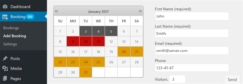 Captura del calendario del plugin WordPress Booking Calendar