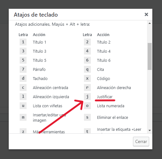 Todos los atajos de teclado en el editor clásico