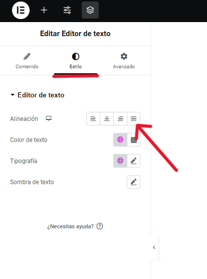 Cómo justificar texto en WordPress con Elementor