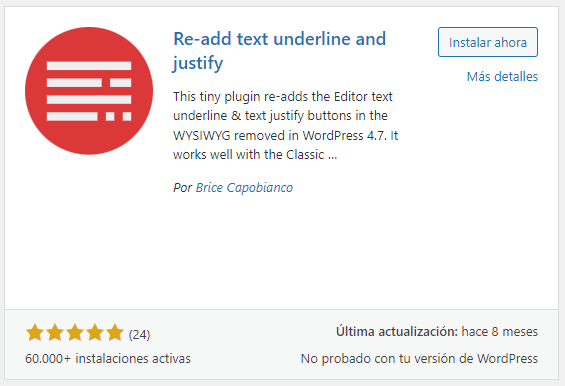 Re-add text underline and justify para justificar texto en WordPress