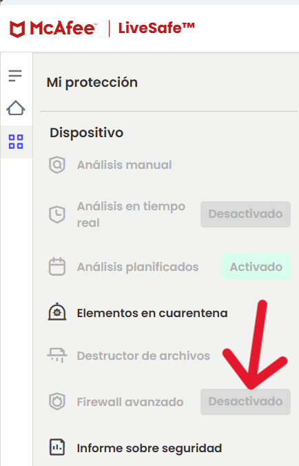 Desactiva temporalmente el antivirus y el firewall para solucionar ERR_SSL_PROTOCOL_ERROR