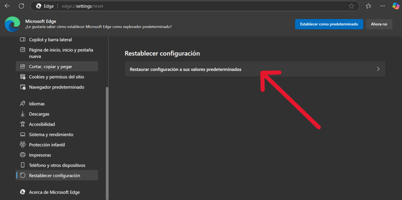 Restablece la configuración predeterminada de edge para solucionar ERR_SSL_PROTOCOL_ERROR