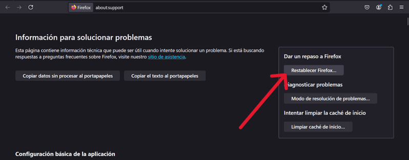 Restablece la configuración predeterminada de firefox para solucionar ERR_SSL_PROTOCOL_ERROR