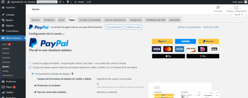 Ajustes plugin WooCommerce PayPal Payments