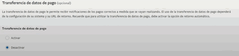 Transferencia de datos de pago en PayPal