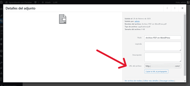 Enlace de PDF en WordPress