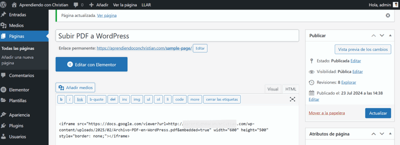 Añadir PDF a WordPress con iframe