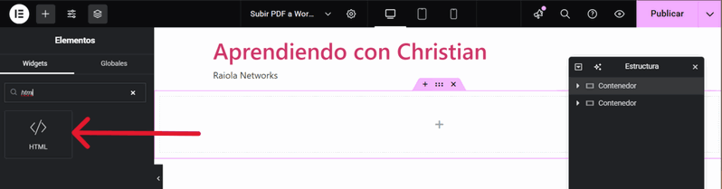 Insertar un PDF en WordPress con Elementor