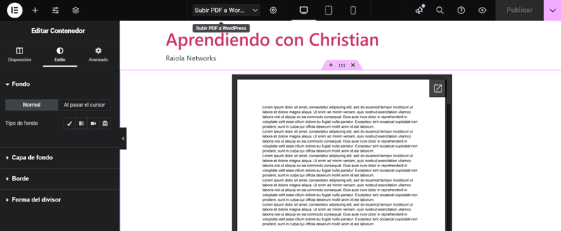 estilos para bloque html con PDF en WordPress