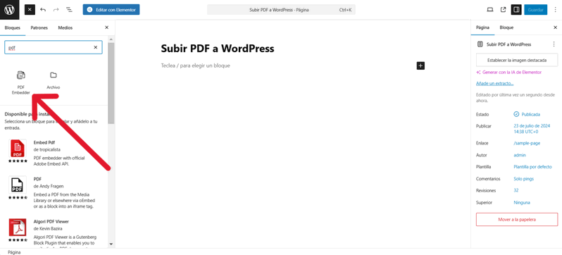 Insertar PDF con PDF Embedder en Gutemberg 