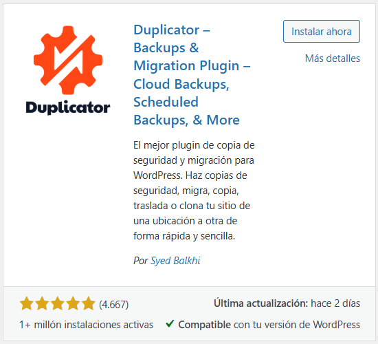 el plugin Duplicator