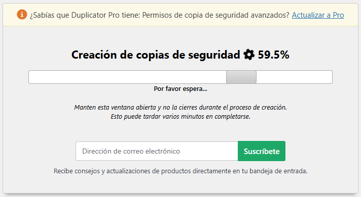 Proceso de copia de seguridad con duplicator