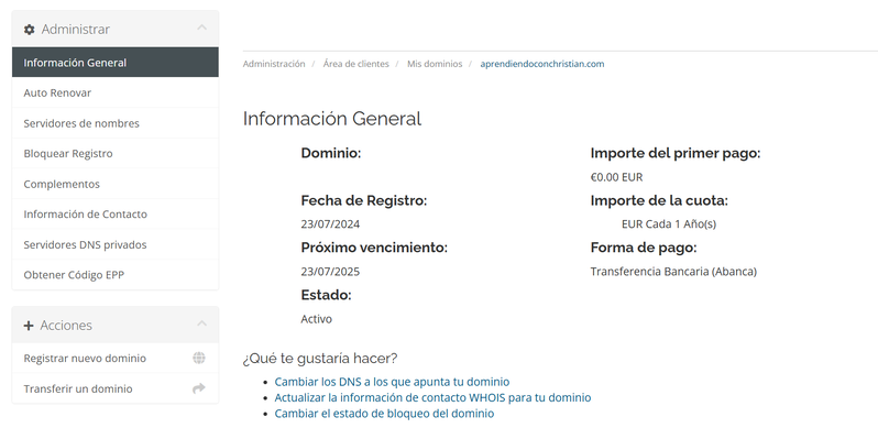 Gestionar dominio
