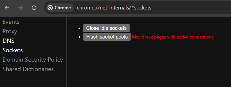 Flush socket pools en Chrome