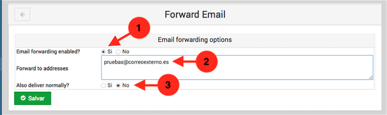 Como crear una redireccion de correo en usermin - paso 2