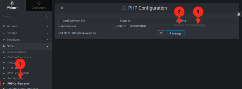 Como editar la configuracion de PHP en Webmin - Paso 1