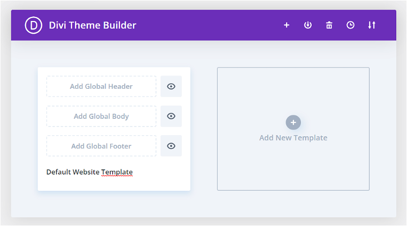 Divi Theme Builder permite crear una combinación de cabecera, cuerpo y pie predeterminada para todo el sitio