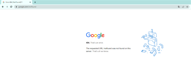 Ejemplo de error 404 en Google