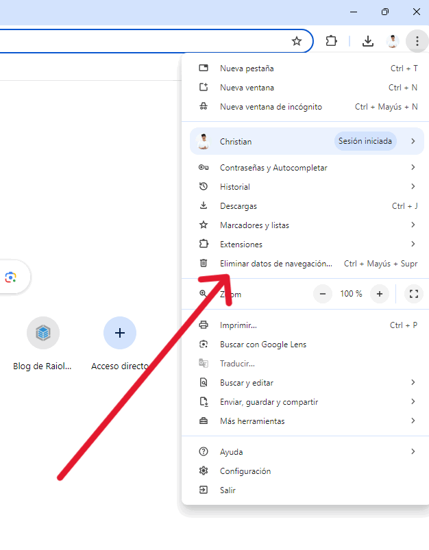 Eliminar datos de navegación Google Chrome