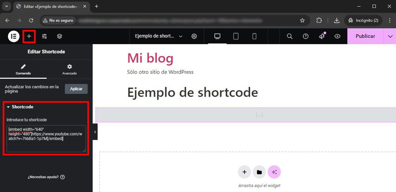 Insertar un shortcode en Elementor