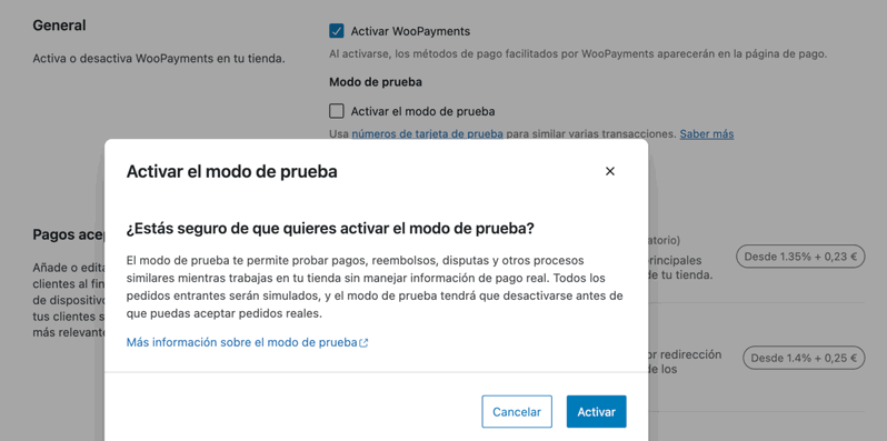 Modo prueba de pasarelas de pago en WooCommerce