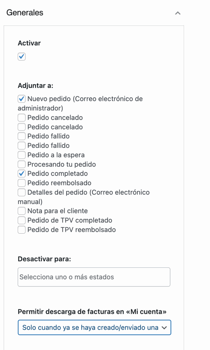 Configuración de Documentos (Facturas y Albaranes) WooCommercce